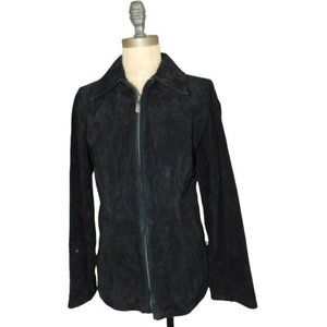 Dennis Basso Size XXS Black Suede Leather Lined Zip Front Jacket